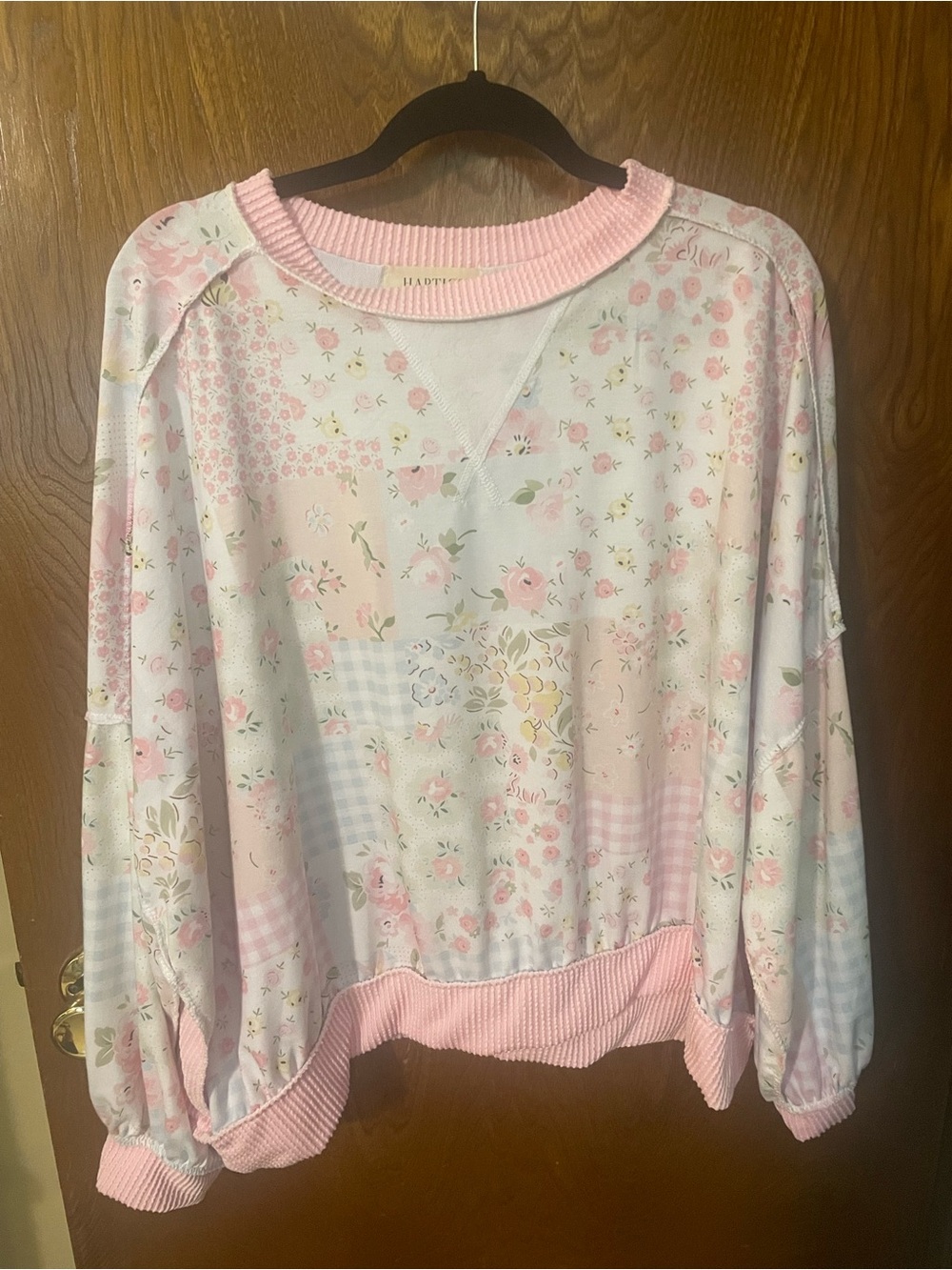 Floral Patchwork Pink Pullover Blouse
